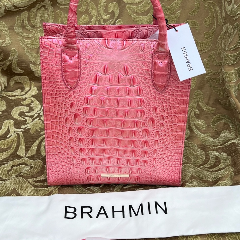 Brahmin Pink Croc-Embossed Tote Bag - Picture 4 of 9